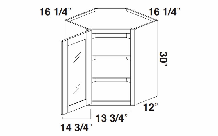 Kabinet King Monarch Grey GDWDC2430: Diagonal Corner Glass Wall Cabinet: Assembled Kitchen Cabinets