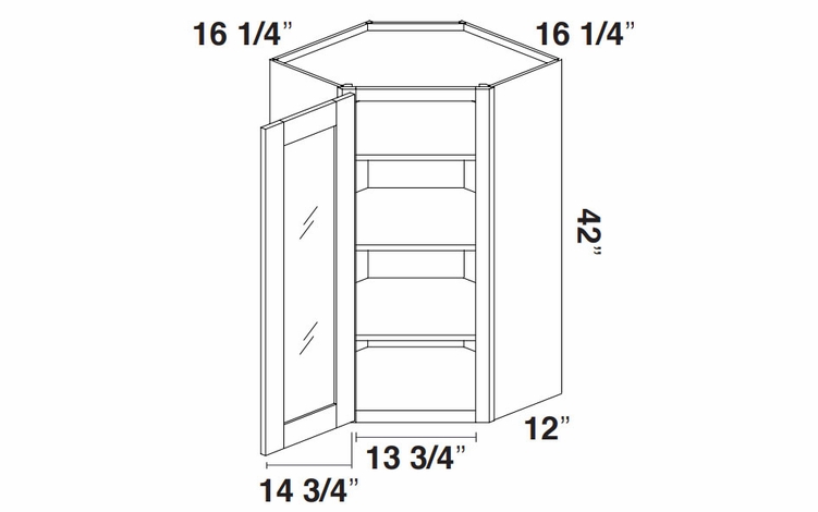 Kabinet King Monarch Grey GDWDC2442: Diagonal Corner Glass Wall Cabinet: Assembled Kitchen Cabinets