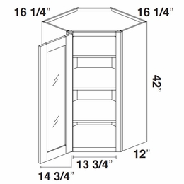 Kabinet King Monarch Grey GDWDC2442: Diagonal Corner Glass Wall Cabinet: Assembled Kitchen Cabinets