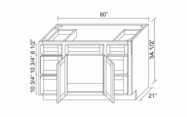 Kabinet King Monarch Grey VSD6021DLR: Vanity Sink Base Cabinet with Six Drawers: Assembled Kitchen Cabinets