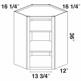 Kabinet King Monarch Grey WOCD2436: Open Diagonal Corner Wall Cabinet: Assembled Kitchen Cabinets