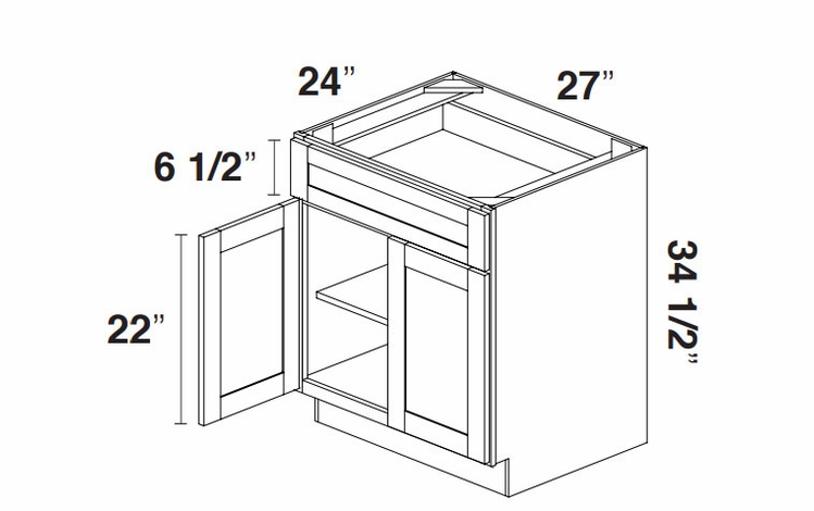 Kabinet King Noble White Oak B27: Double Door Base Cabinet: Assembled Kitchen Cabinets