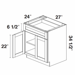 Kabinet King Noble White Oak B27: Double Door Base Cabinet: Assembled Kitchen Cabinets