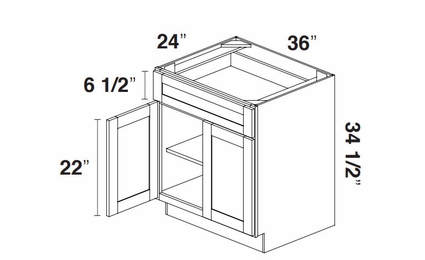 Kabinet King Noble White Oak B36: Double Door Base Cabinet: Assembled Kitchen Cabinets