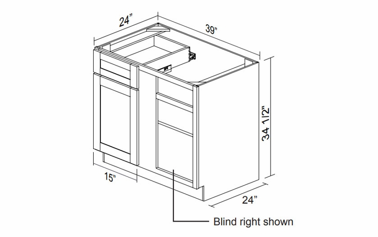 Kabinet King Noble White Oak BBC39/42L/R: Blind Base Cabinet: Assembled Kitchen Cabinets