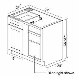 Kabinet King Noble White Oak BBC39/42L/R: Blind Base Cabinet: Assembled Kitchen Cabinets