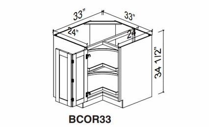 Kabinet King Noble White Oak BCOR33L/R: Corner Base Cabinet with Lazy Susan: Assembled Kitchen Cabinets