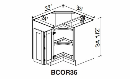 Kabinet King Noble White Oak BCOR36L/R: Corner Base Cabinet with Lazy Susan: Assembled Kitchen Cabinets