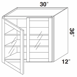 Kabinet King Noble White Oak GDW3036: Double Door Glass Wall Cabinet: Assembled Kitchen Cabinets