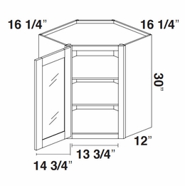 Kabinet King Noble White Oak GDWDC2430: Diagonal Corner Glass Wall Cabinet: Assembled Kitchen Cabinets