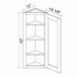 Kabinet King Noble White Oak WECA42R: Angle End Wall Cabinet: Assembled Kitchen Cabinets