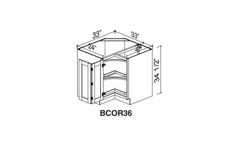 Kabinet King Royal Blue BCOR36L/R: Corner Base Cabinet with Lazy Susan: Assembled Kitchen Cabinets
