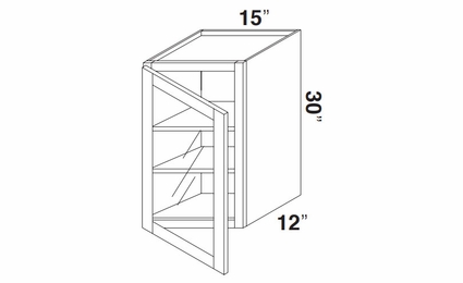 Kabinet King Royal Blue GDW1530: Single Door Glass Wall Cabinet: Assembled Kitchen Cabinets