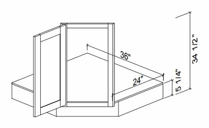 Kabinet King White Knight CSB36: Corner Sink Base Front & Floor: Assembled Kitchen Cabinets