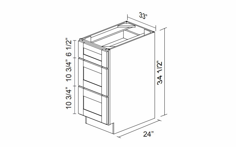 Kabinet King White Knight DB33-3: Three Drawer Base Cabinet: Assembled Kitchen Cabinets