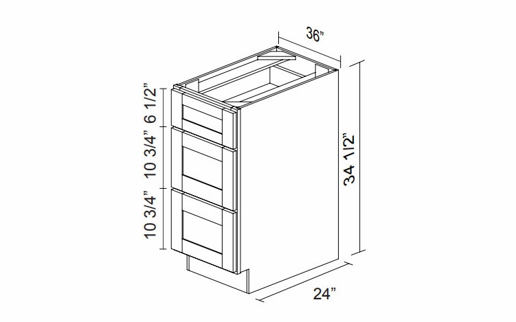 Kabinet King White Knight DB36-3: Three Drawer Base Cabinet: Assembled Kitchen Cabinets