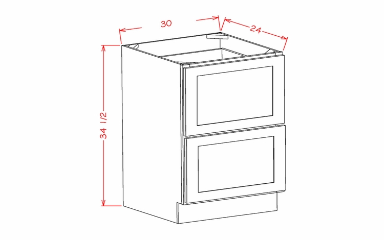 Lait Grey Shaker 2DB30: 2 Drawer Base Cabinet: RTA Kitchen Cabinet