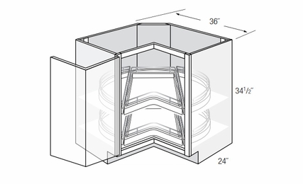 LS36DR-BOTH: Square Corner Lazy Susan Base Cabinet: Dover Norwich RTA Kitchen Cabinet