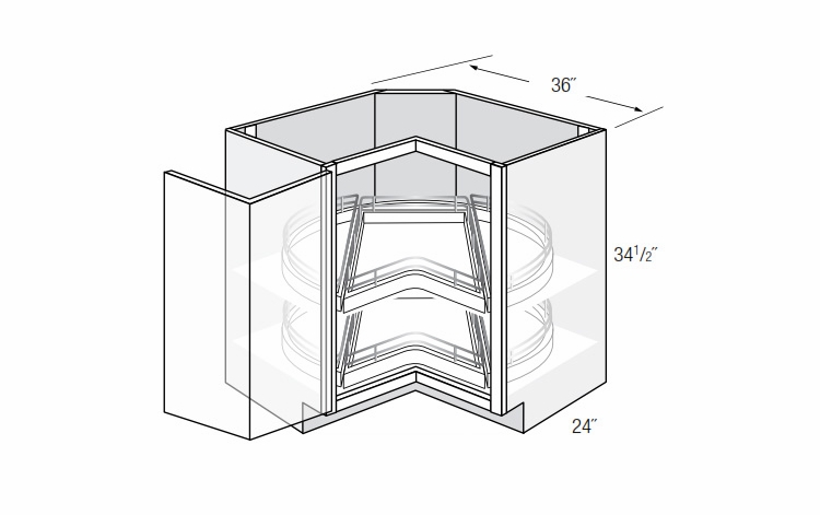 LS36DR-BOTH: Square Corner Lazy Susan Base Cabinet: Dover  RTA Kitchen Cabinet