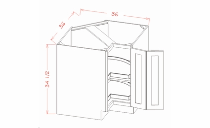 LSB36: Base Easy Reach Cabinet With Lazy Susan Trays : Rivera Conch Shell Kitchen Cabinets