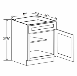Lunar Gray B12: Single Door Base Cabinet: Assembled Kitchen Cabinets
