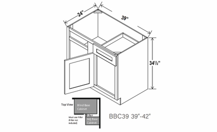 Lunar Gray BBC39: Blind Base Corner Cabinet: Assembled Kitchen Cabinets