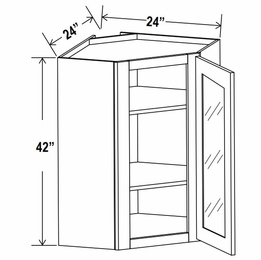 Lunar Gray DCW2442GD: Wall Diagonal Glass Door Corner Cabinet: Assembled Kitchen Cabinets