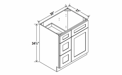 Lunar Gray V3021DL: Vanity Combo Cabinet With Left Drawers: Assembled Kitchen Cabinets