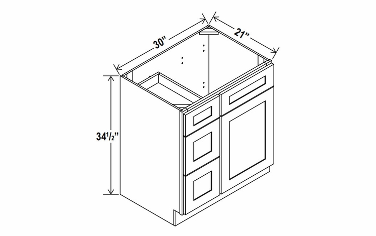 Lunar Gray V3021DL: Vanity Combo Cabinet With Left Drawers: Assembled Kitchen Cabinets
