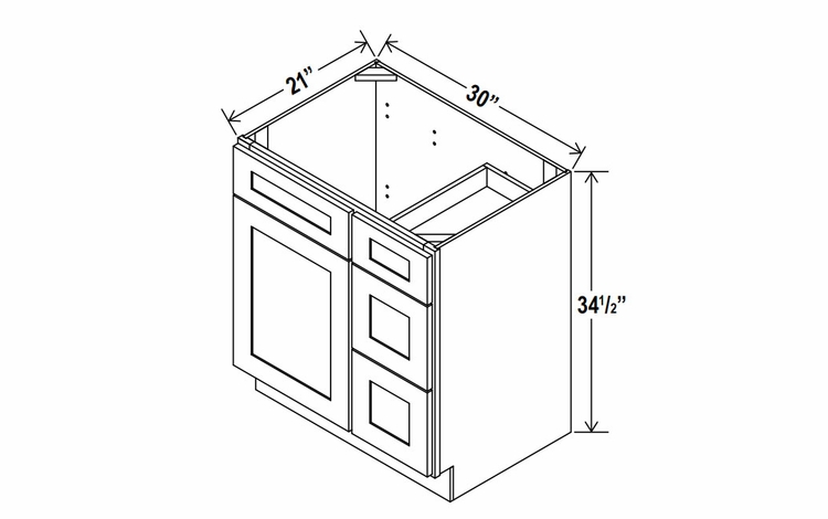 Lunar Gray V3021DR: Vanity Combo Cabinet With Right Drawers: Assembled Kitchen Cabinets