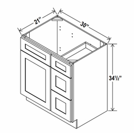 Lunar Gray V3021DR: Vanity Combo Cabinet With Right Drawers: Assembled Kitchen Cabinets