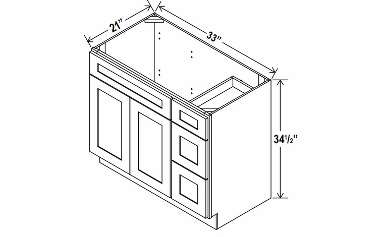 Lunar Gray V3321DR: Vanity Combo Cabinet With Right Drawers: Assembled Kitchen Cabinets
