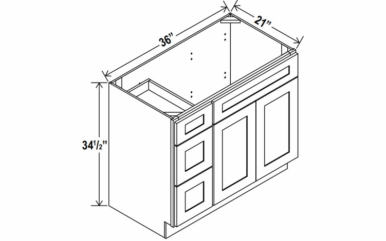 Lunar Gray V3621DL: Vanity Combo Cabinet With Left Drawers: Assembled Kitchen Cabinets