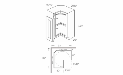 Luxor Espresso CAR33L: Left Lazy Susan Corner Base Cabinet: Assembled Kitchen Cabinets