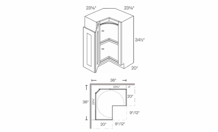 Luxor Espresso CAR36L: Left Lazy Susan Corner Base Cabinet: Assembled Kitchen Cabinets