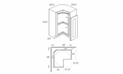 Luxor Espresso CAR36R: Right Lazy Susan Corner Base Cabinet: Assembled Kitchen Cabinets