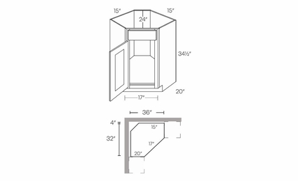 Luxor Espresso CSB36L: Left Diagonal Corner Sink Base Cabinet: Assembled Kitchen Cabinets