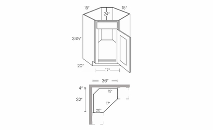 Luxor Espresso CSB36R: Right Diagonal Corner Sink Base Cabinet: Assembled Kitchen Cabinets