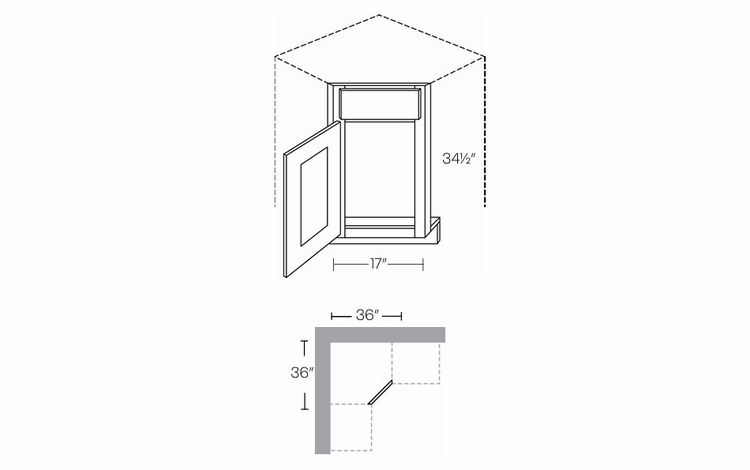 Luxor Espresso CSF36L: Left Diagonal Corner Sink Front: Assembled Kitchen Cabinets