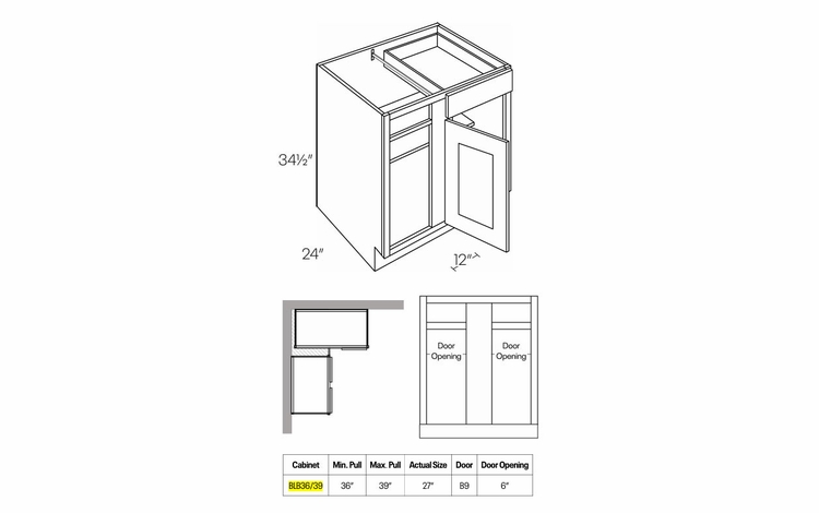 Luxor Harvest BLB36/39: Blind Base Cabinet: Assembled Kitchen Cabinets