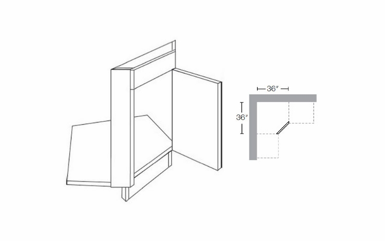 Luxor Misty Grey CSFFL36 (Floor): Diagonal Corner Sink Front: Assembled Kitchen Cabinets