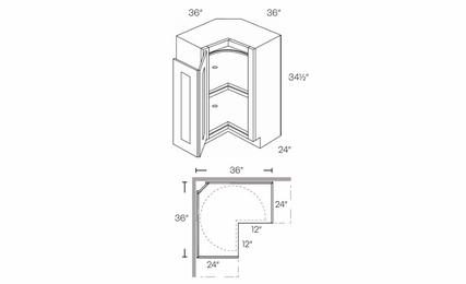 Luxor Misty Grey LS36L: Left Lazy Susan Cabinet: Assembled Kitchen Cabinets