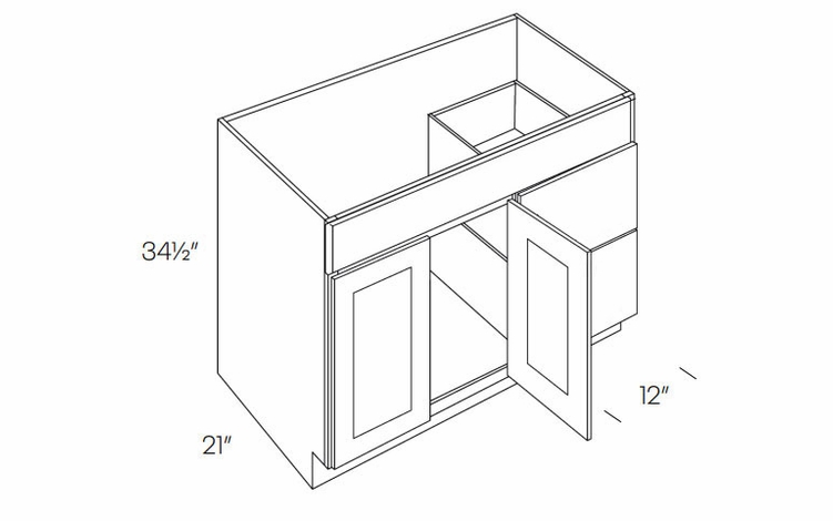 Luxor Misty Grey V36DR: Right 2 Door 2 Drawer Vanity Sink Base Cabinet: Assembled Kitchen Cabinets