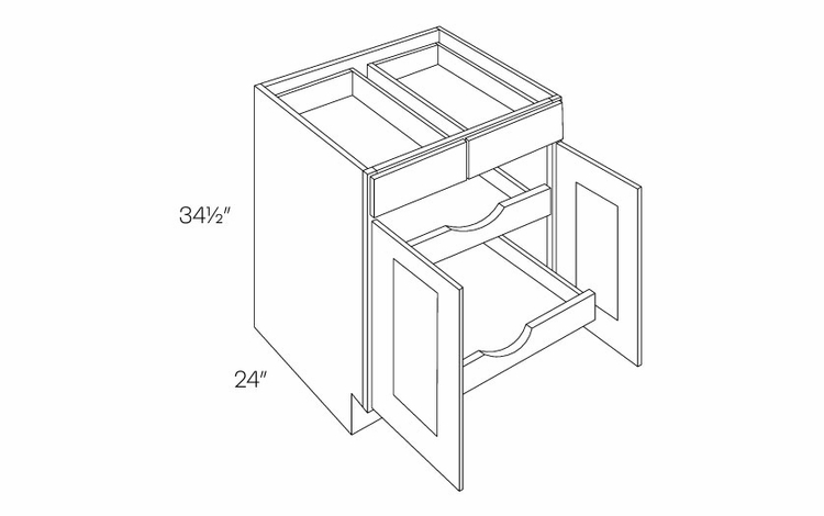 Luxor Smoky Grey B39-POS2: 2 Drawer 2 Door Base Cabinet W/2 POS: Assembled Kitchen Cabinets
