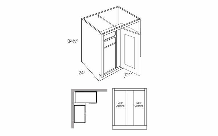 Luxor Smoky Grey BLB36/39-FH: Full Height Blind Base Cabinet: Assembled Kitchen Cabinets