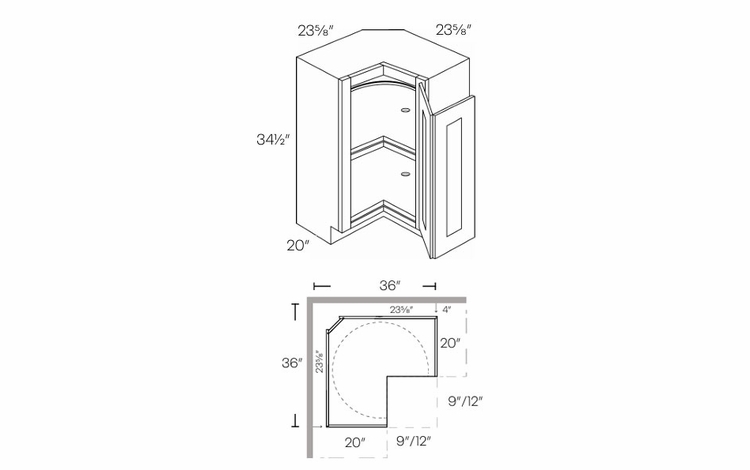 Luxor Smoky Grey CAR36R: Right Lazy Susan Corner Base Cabinet: Assembled Kitchen Cabinets