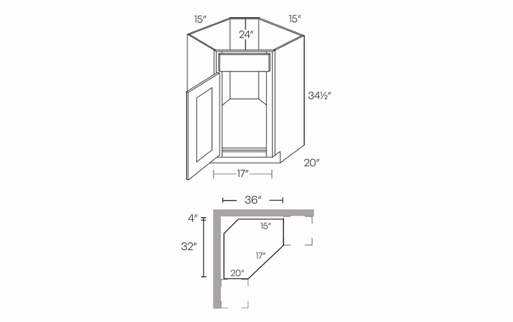 Luxor Smoky Grey CSB36L: Left Diagonal Corner Sink Base Cabinet: Assembled Kitchen Cabinets