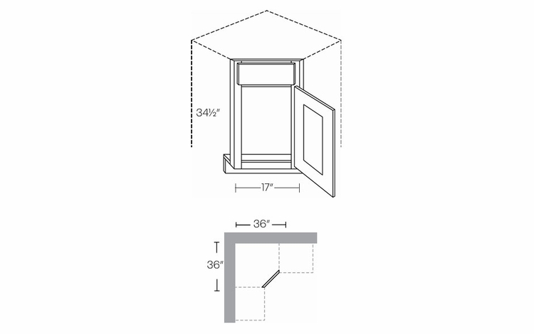 Luxor Smoky Grey CSF36R: Right Diagonal Corner Sink Front: Assembled Kitchen Cabinets