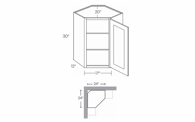 Luxor Smoky Grey CW2430: 30" High Diagonal Corner Wall Cabinet: Assembled Kitchen Cabinets