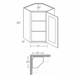 Luxor Smoky Grey CW2430: 30" High Diagonal Corner Wall Cabinet: Assembled Kitchen Cabinets